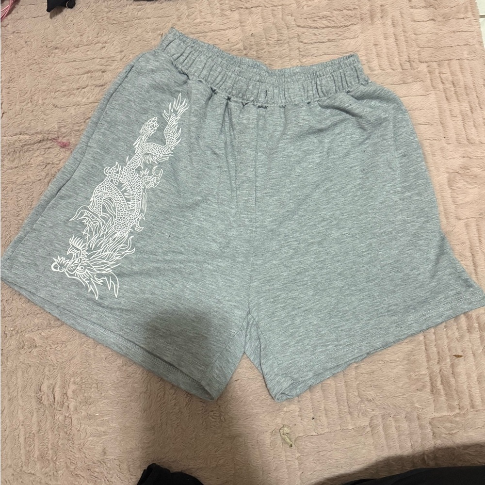 SHEIN Gray Athletic Shorts with White Pattern